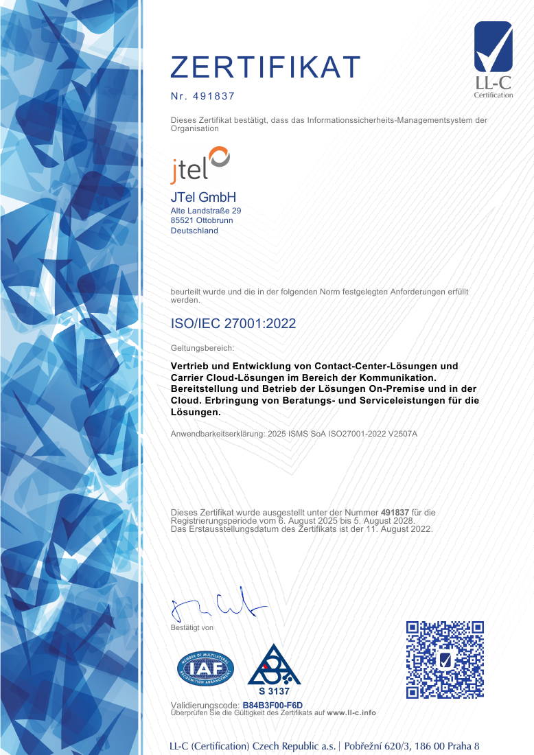 Vorschau des ISO 27001 Zertifikats