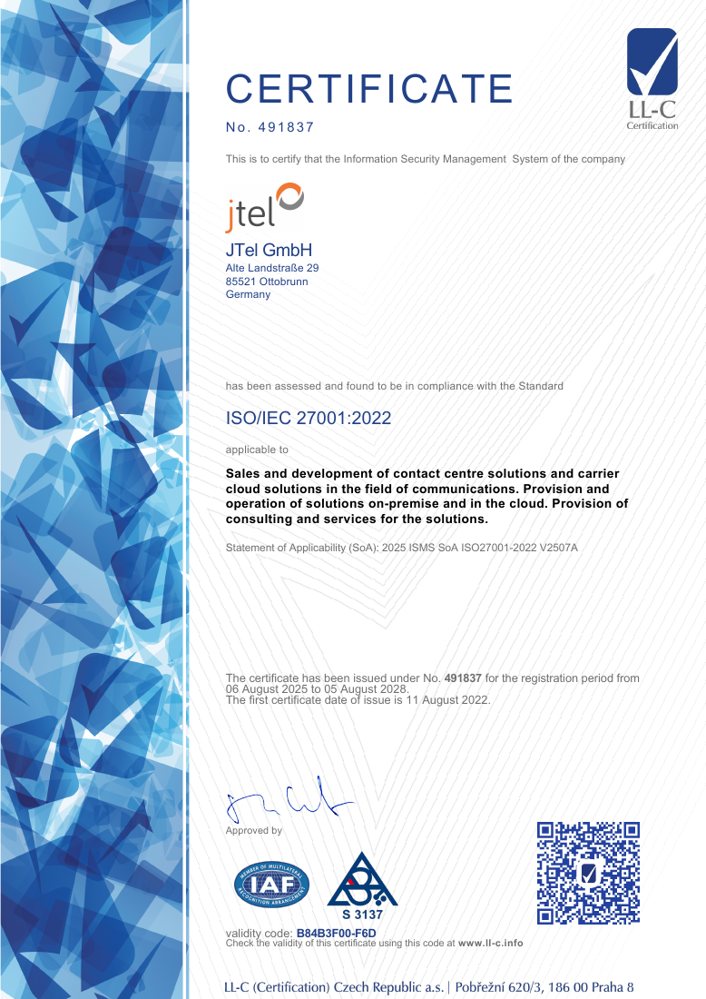 ISO 27001 certificate preview